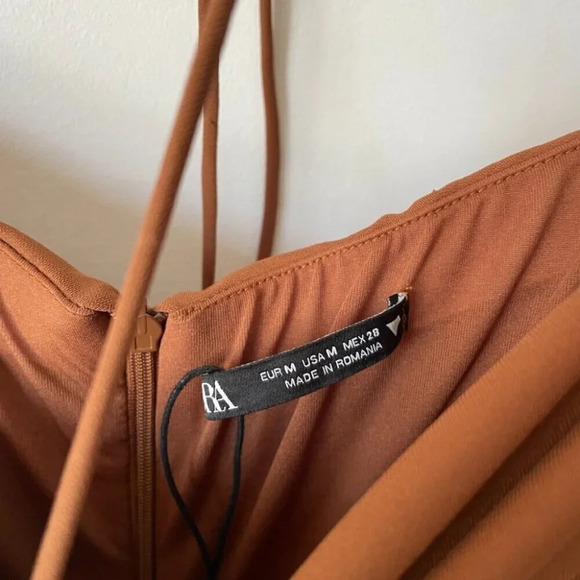 Zara Ruched Cut Out Halter Tie Mini Dress Brown Size Medium - Picture 10 of 11